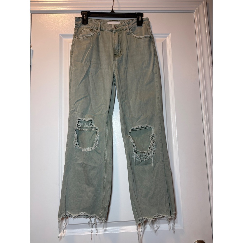 Vervet‎ Los Angeles Sage Green Distressed Wide Leg Jeans V2738 Womens Size 26 - Picture 4 of 7